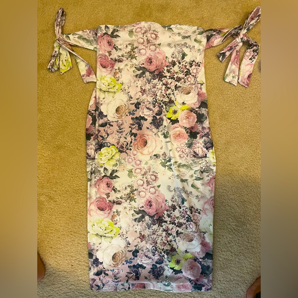 Maternity off the shoulder dress with tie sleeves